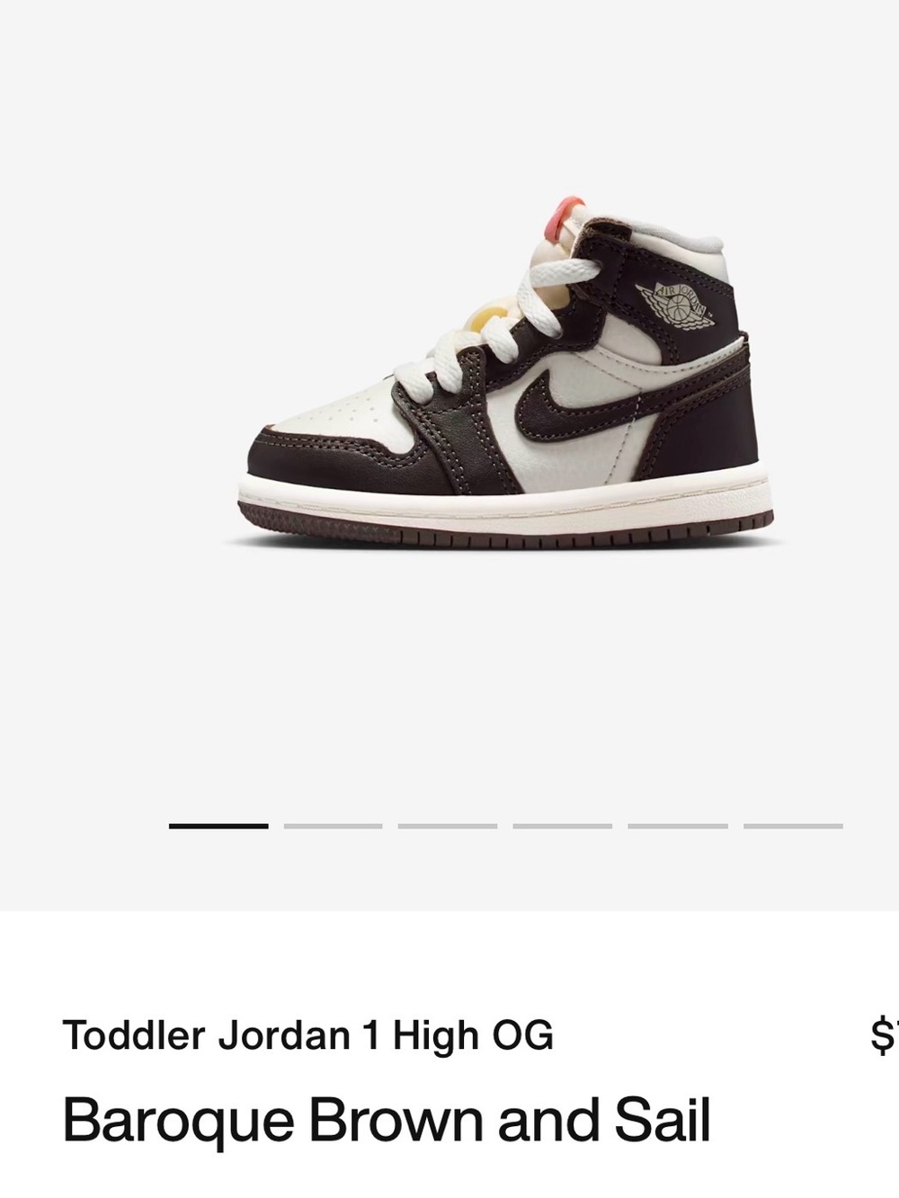 Nike Toddler Jordan 1 High OG Baroque Brown and Sail with Pink Accent